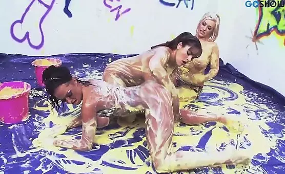 Lesbian Artists Covered in Yellow Paint and Enjoying Sensual Pleasures